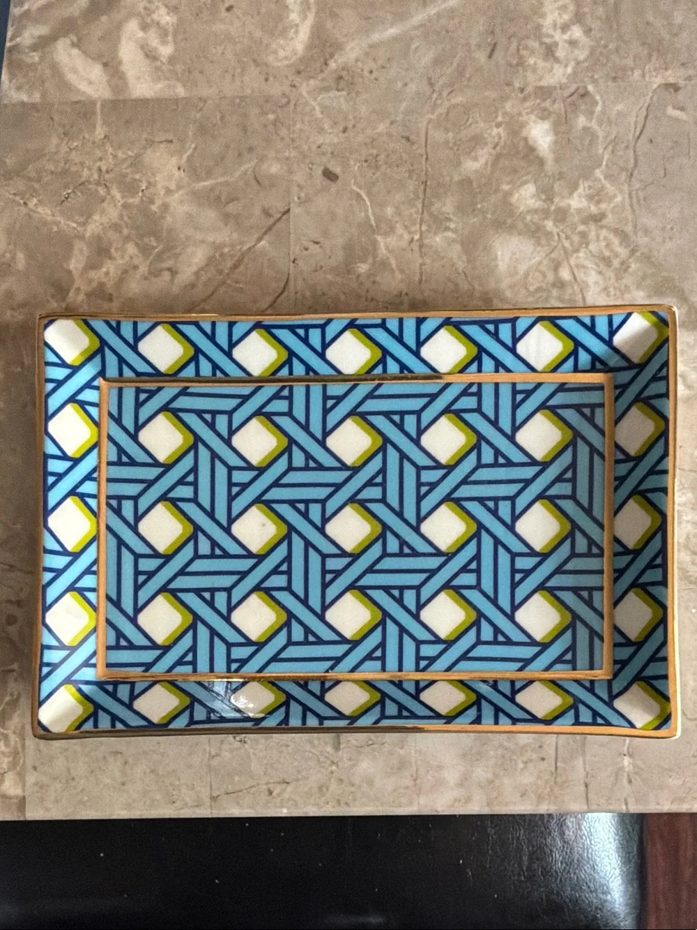 Jonathan Adler Blue, Yellow & White Geometric Ceramic Tray